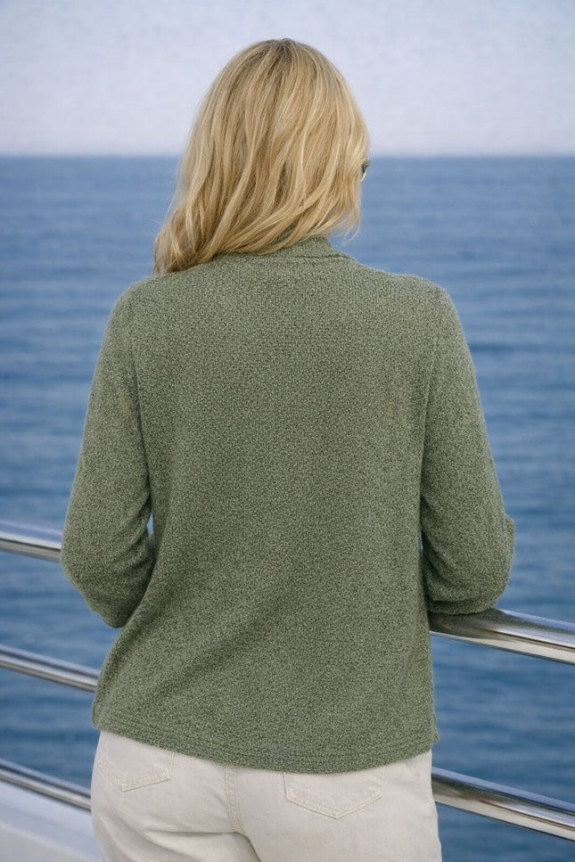 Shrug popcorn sage with lacy pattern 3/4 sleeve