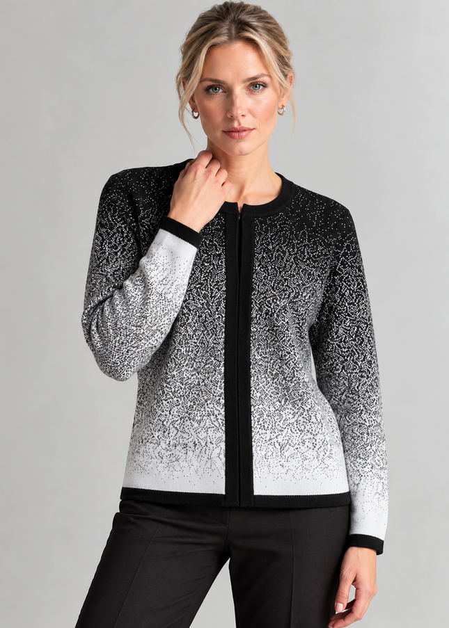 Cardigan speckle pattern mock long sleeve