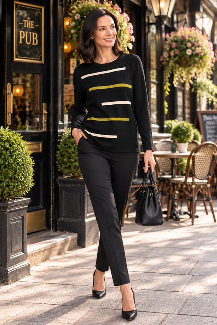 Jumper stripe sparkle round neck 3/4 sleeve