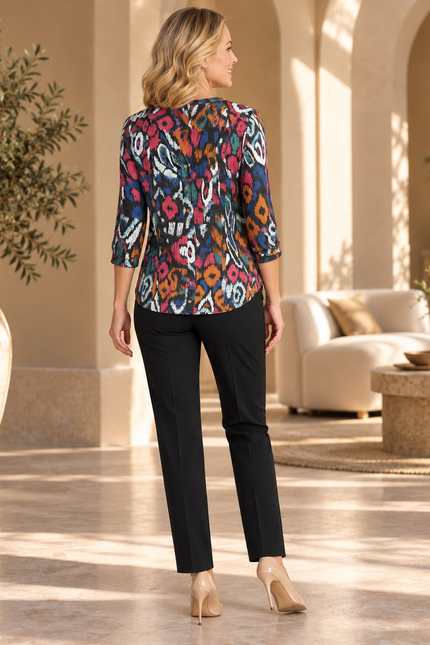 Top abstract print burnout  3/4 sleeve