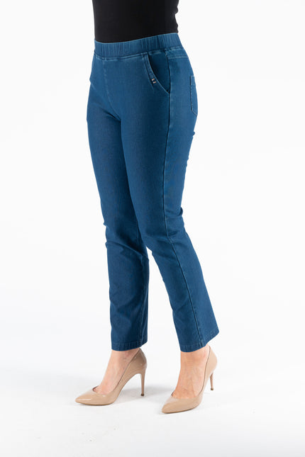 27 Inch leg denim trouser with metal trim pocket