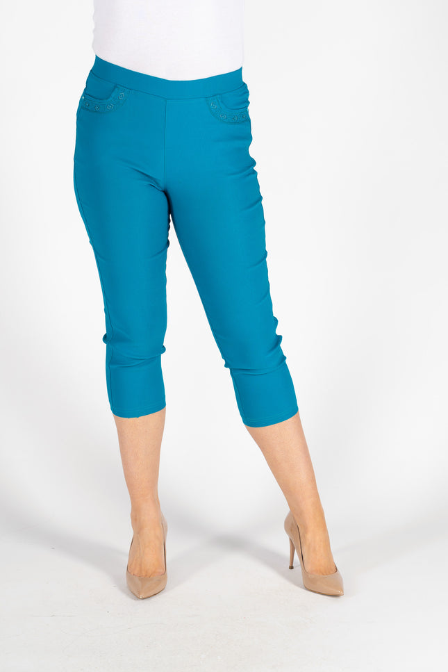 Crop 22 inch stretch trouser embr pocket