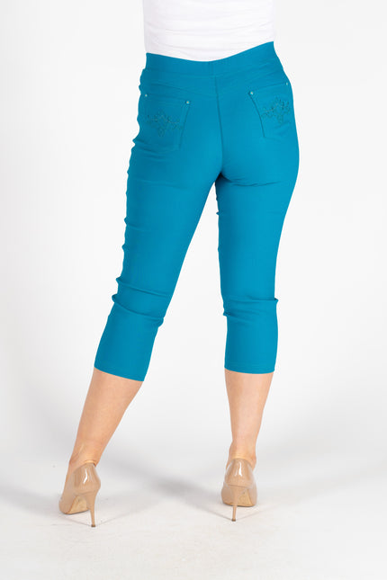 Crop 22 inch stretch trouser embr pocket