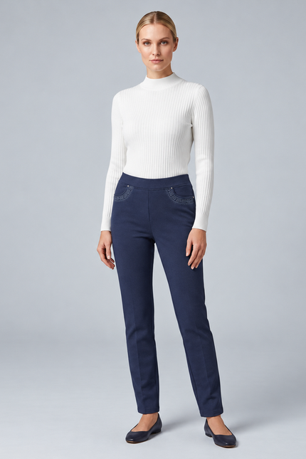 Trouser embroidered pocket 27" leg elasticated
