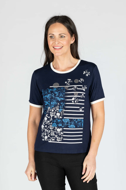 Top Flower Stripe Print