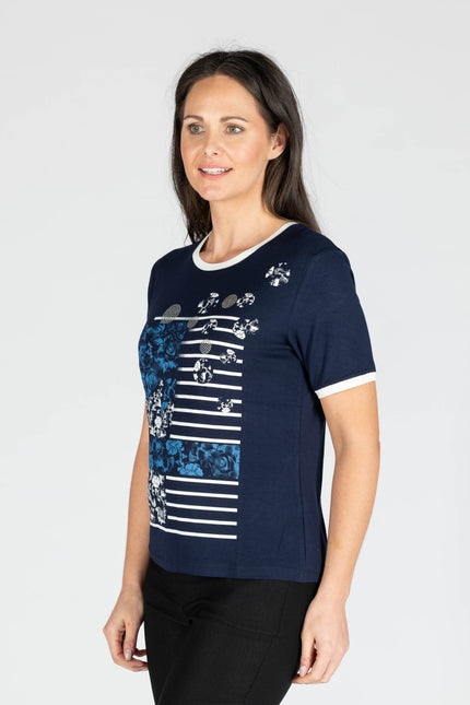 Top Flower Stripe Print