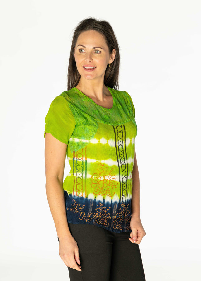 Top tie dye double layered with lace