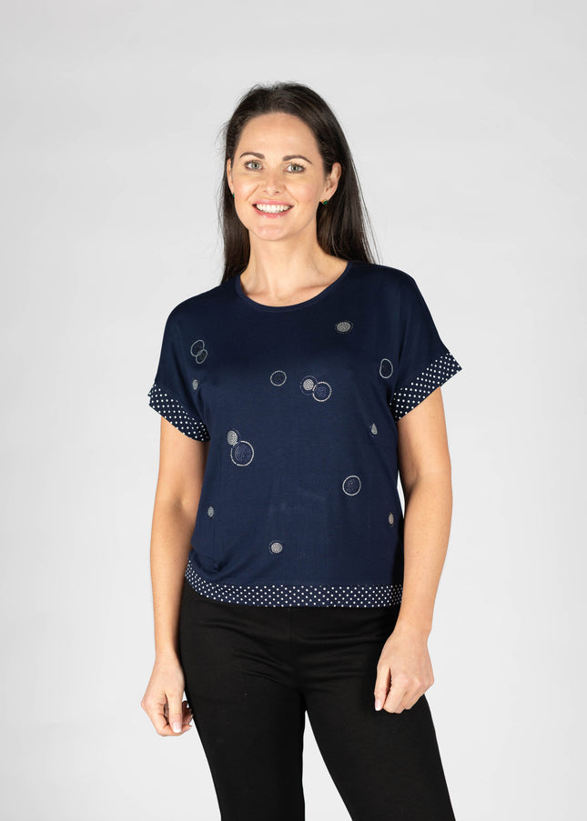 Top Sparkle Spot Pattern Round Neck With