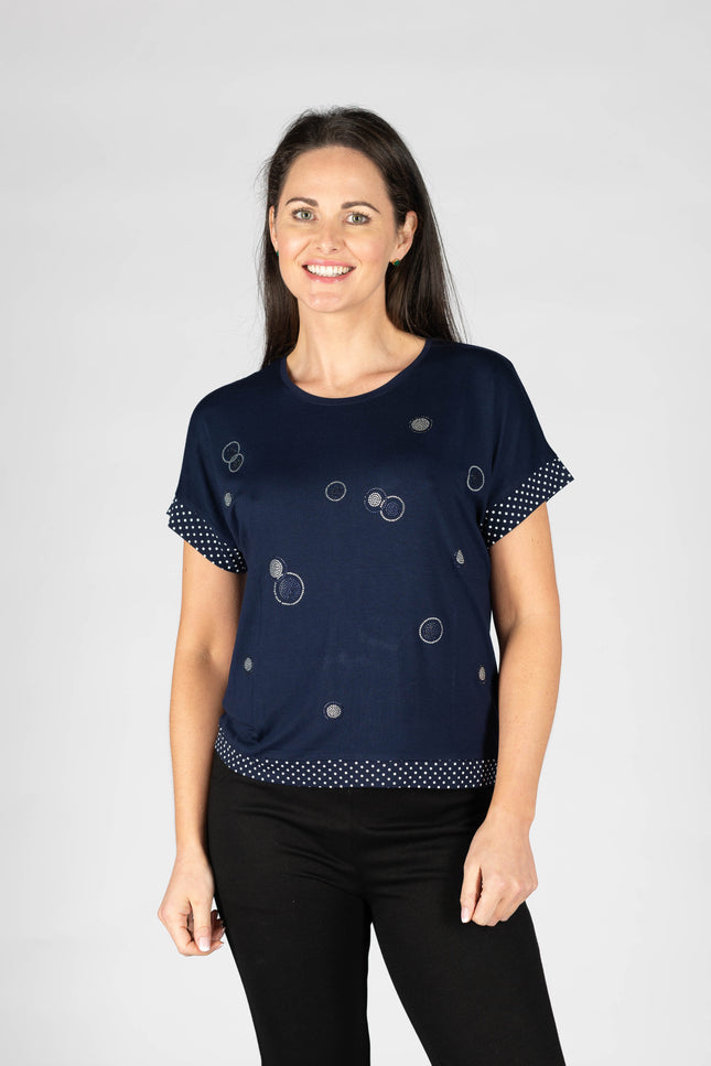 Top Sparkle Spot Pattern Round Neck With