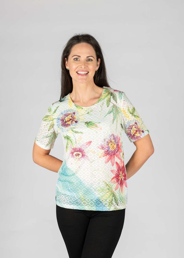 Top round neck flower print