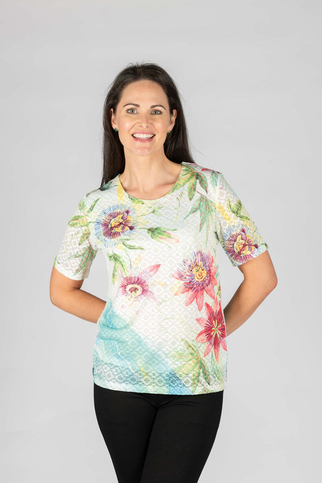 Top round neck flower print