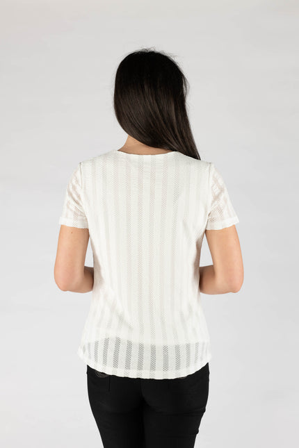 Top textured stripe top round neck short sleeve