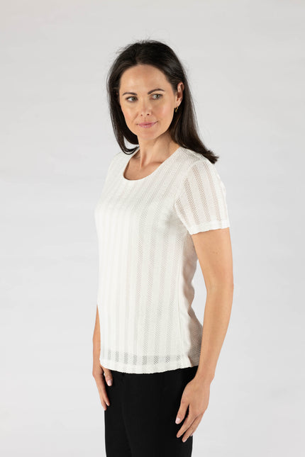 Top textured stripe top round neck short sleeve