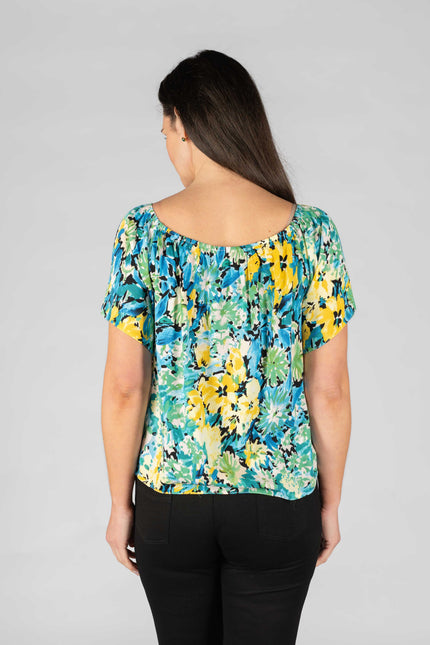 Top Flower Print Bardot With Front Tie