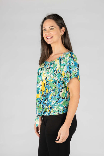 Top Flower Print Bardot With Front Tie