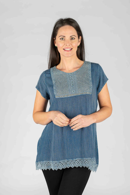 Top Embroidered Panel Crinkle With Short