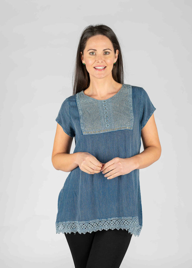 Top Embroidered Panel Crinkle With Short