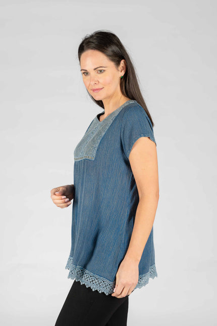 Top Embroidered Panel Crinkle With Short