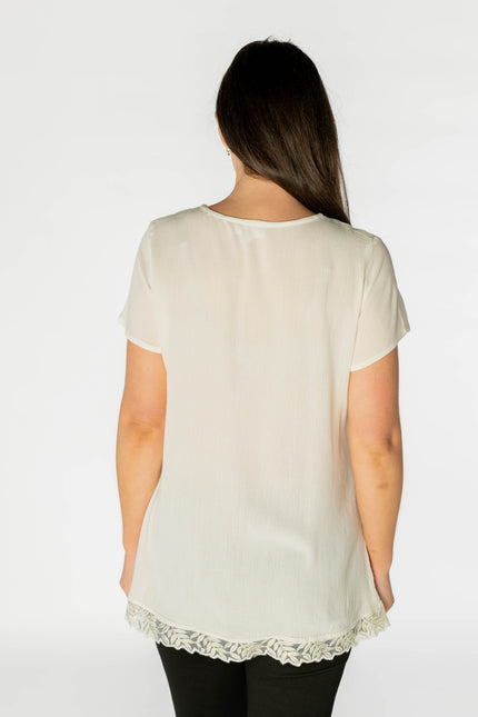 Top embroidered panel crinckle with short sleeve
