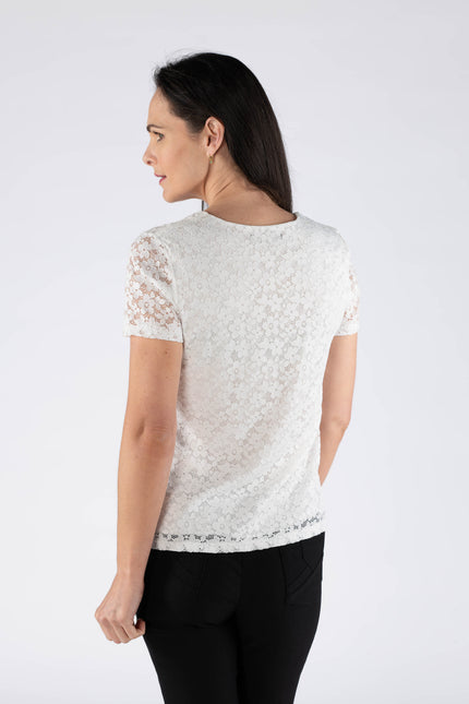 Top lace with square neck short sleeve.