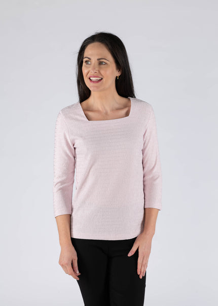 Top textured with square neck and 3/4 sleeve