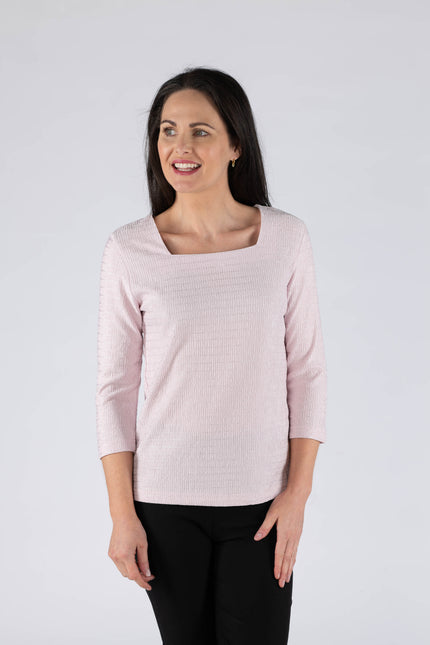 Top textured with square neck and 3/4 sleeve