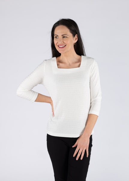 Top textured with square neck and 3/4 sleeve