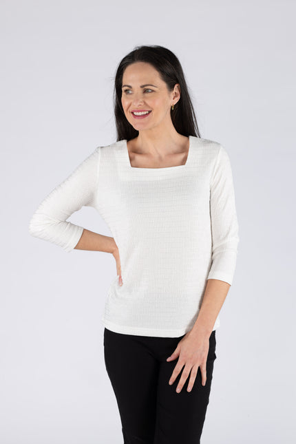 Top textured with square neck and 3/4 sleeve