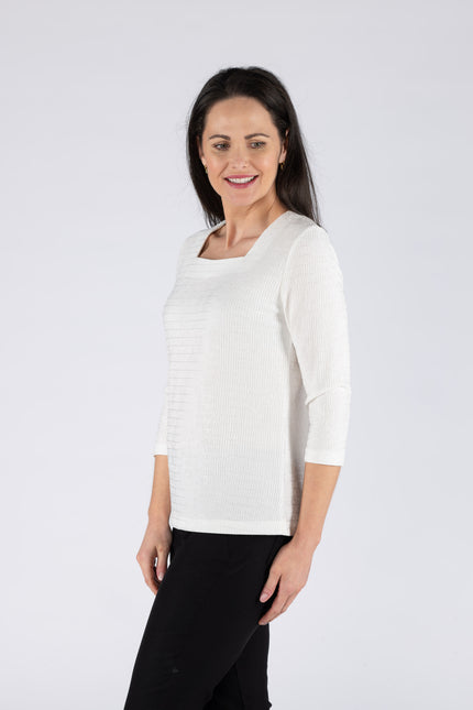 Top textured with square neck and 3/4 sleeve