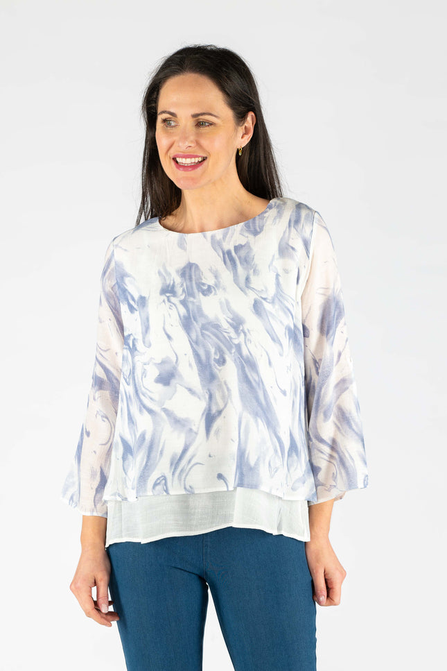 WHITE BLUE Watercolor waves layered top with round