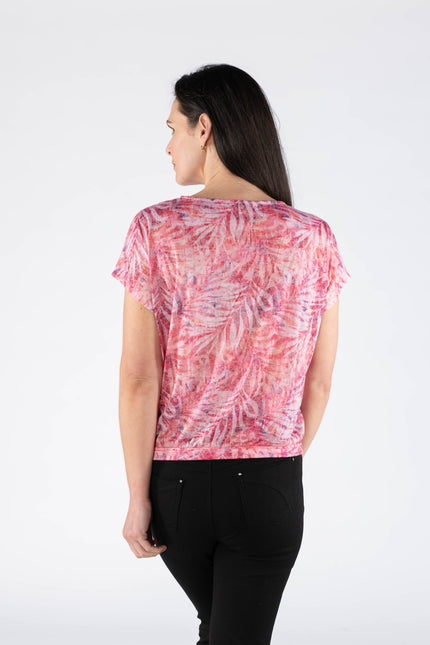 Top V neck short sleeve top print