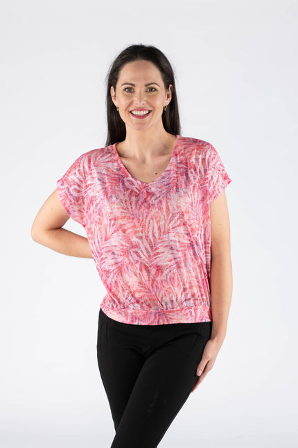 Top V neck short sleeve top print