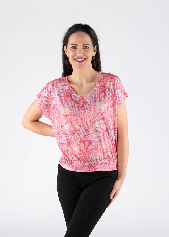 Top V neck short sleeve top print