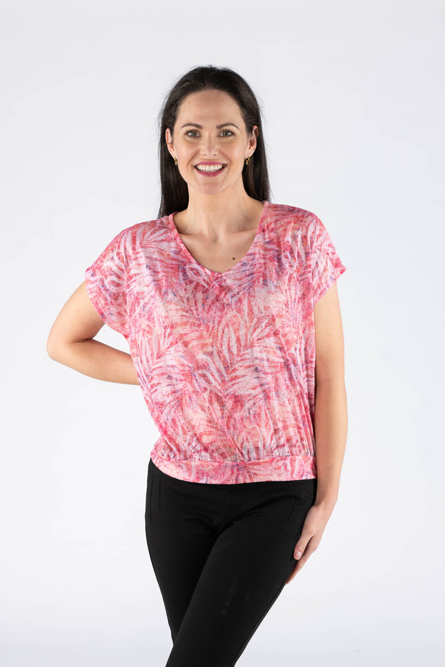 Top V neck short sleeve top print