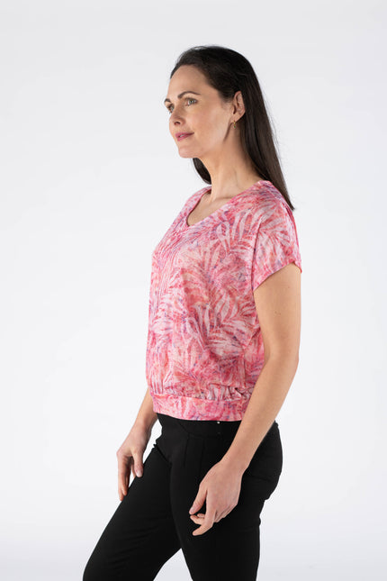 Top V neck short sleeve top print