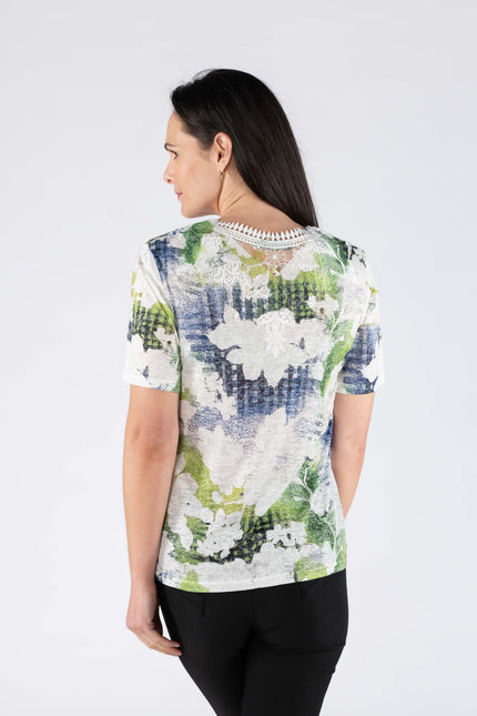 Top floral print with black lace