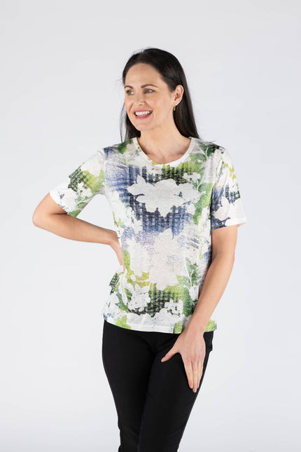 Top floral print with black lace