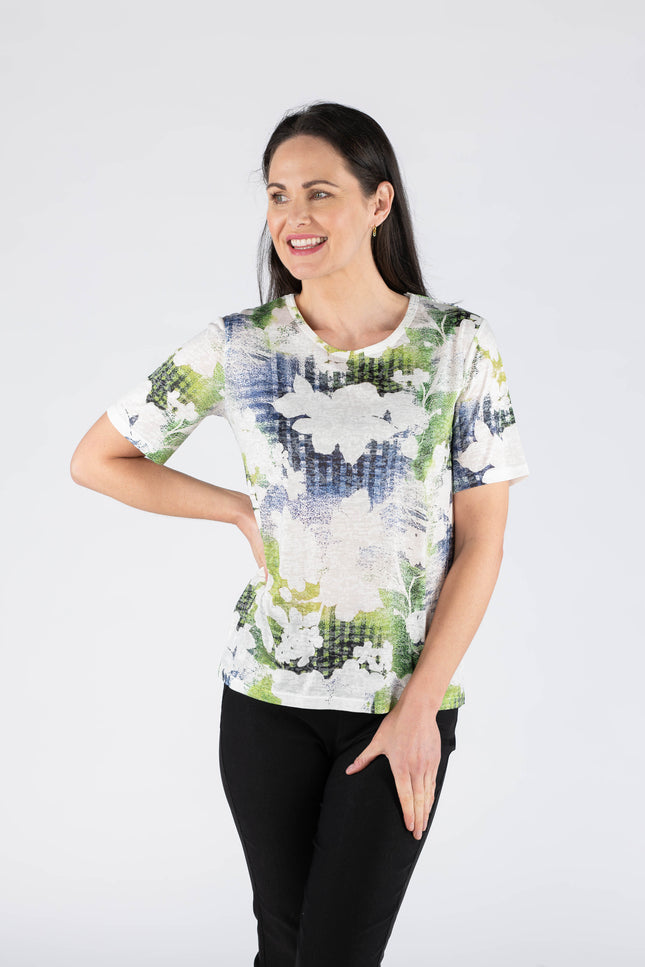 Top floral print with black lace