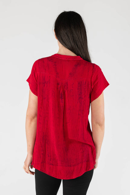 Top tie dye button placket short sleeve