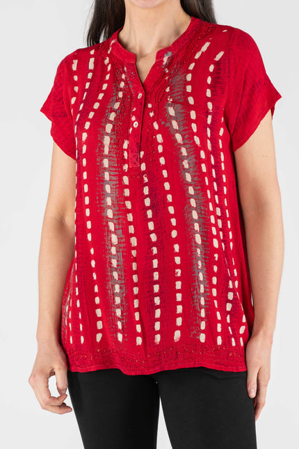 Top tie dye button placket short sleeve