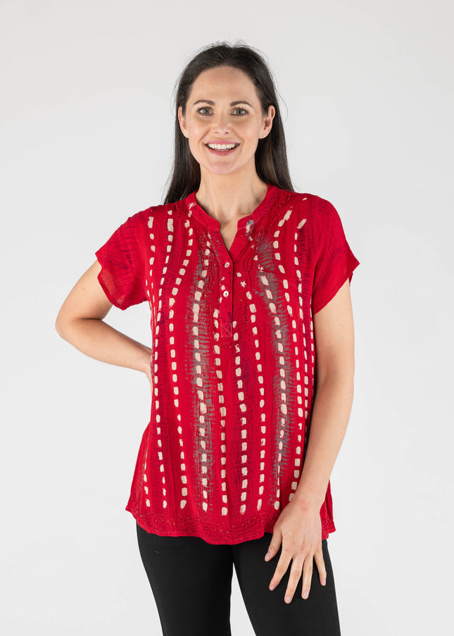 Top tie dye button placket short sleeve