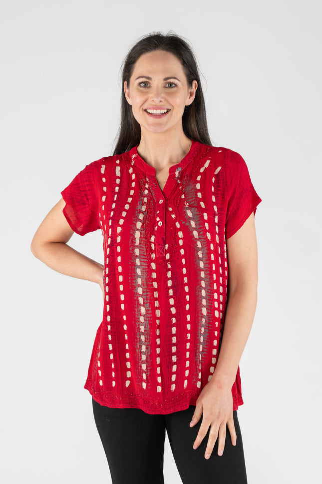 Top tie dye button placket short sleeve