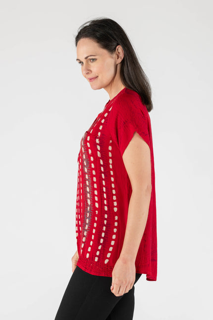 Top tie dye button placket short sleeve
