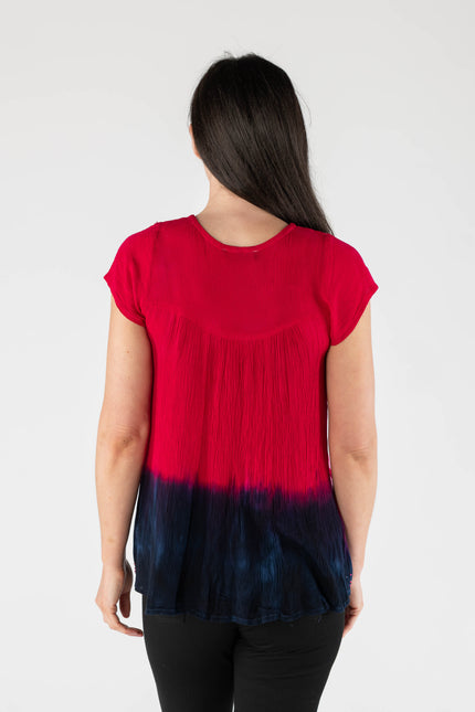 Top Tie Dye Short Sleeve Check Panels