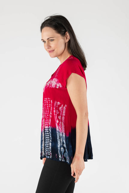 Top Tie Dye Short Sleeve Check Panels