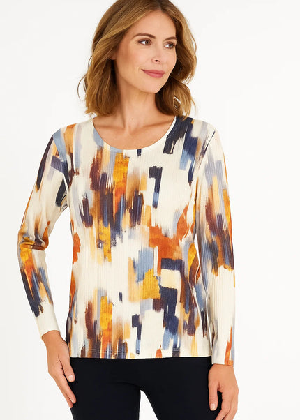 Top multi textured print long sleeve