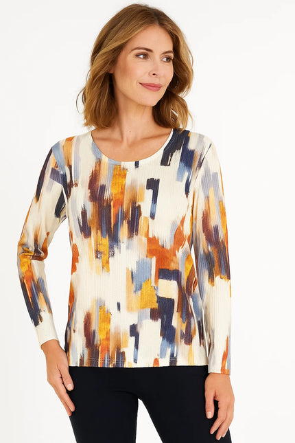 Top multi textured print long sleeve