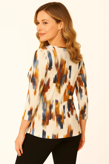 Top multi textured print long sleeve