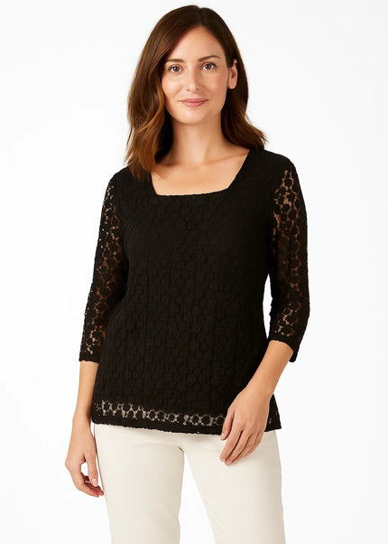 Top square neck lace with 3/4 sleeve