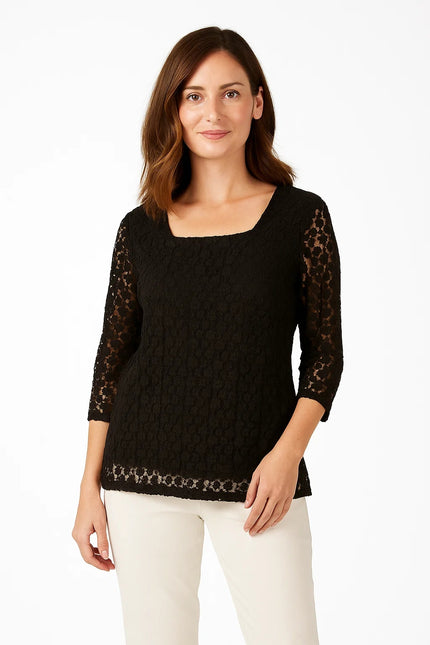 Top square neck lace with 3/4 sleeve